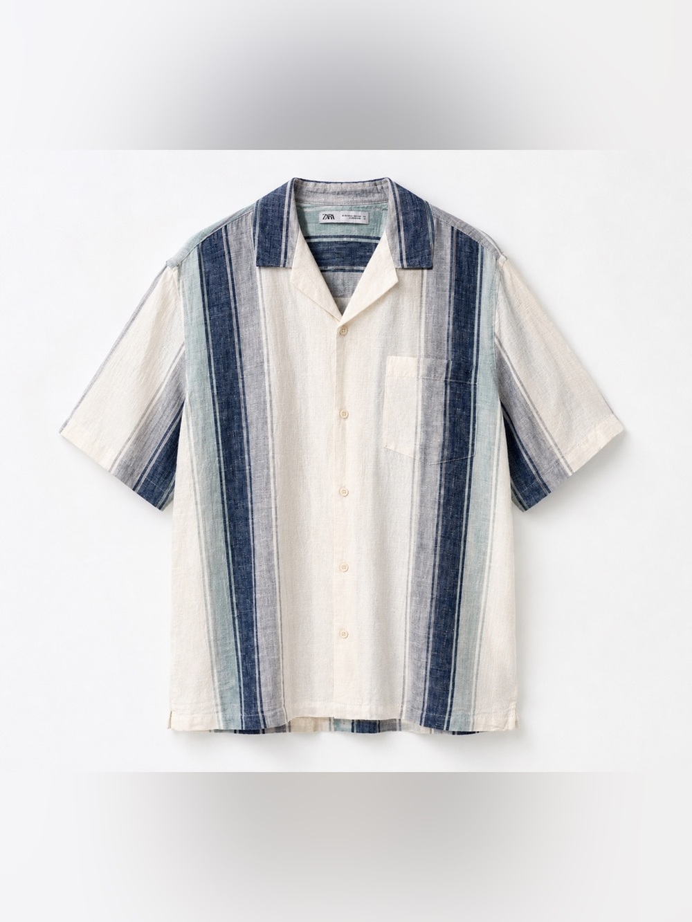 Zara Men's Casual Button-Down Shirt - Blue, White, Green
